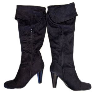 Venus pull-on black suede boots, side zip, over the knee option, 3" heel